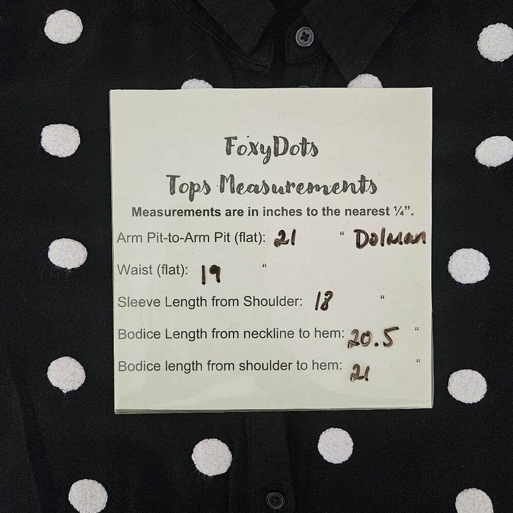 Zara Black Button Up Embroidered Pom Pom Polka Dot Collared Dolman Sleeve Top XS - Picture 12 of 14
